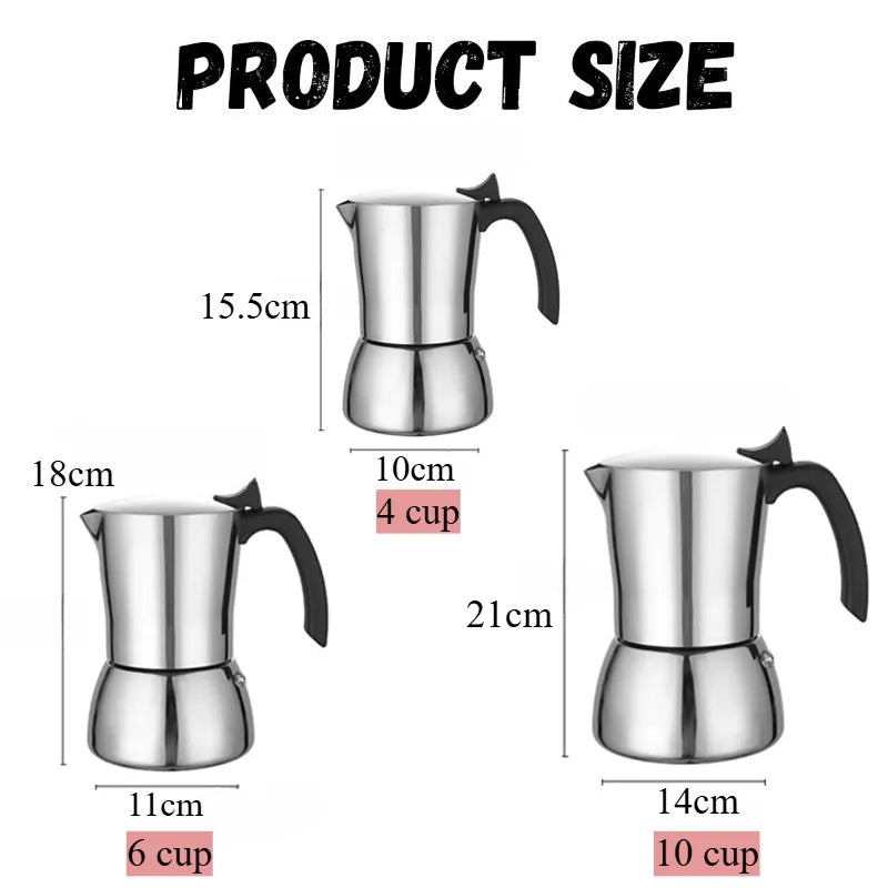 Stainless Steel Moka Pot Stovetop Espresso Maker Espresso Italian Coffee Percolator Make for Home Office Coffee Shop Camping Use