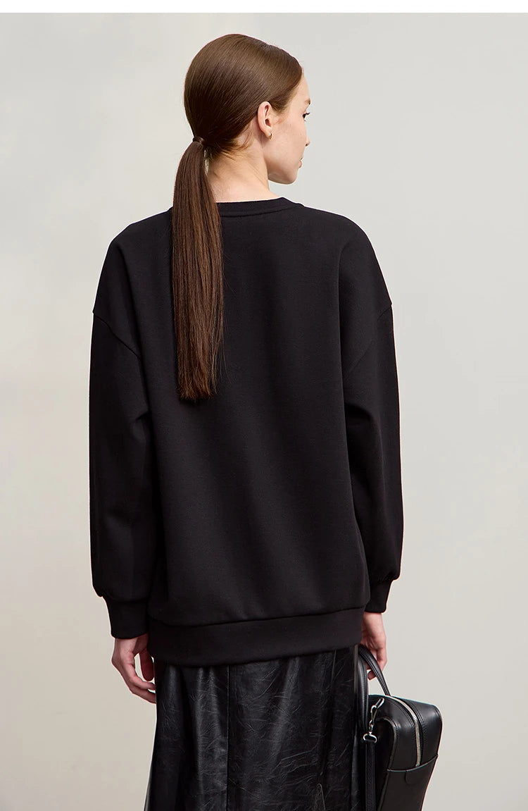 Amii Woman Sweatshirts 2025 Winter New Loose Warm Long Sleeve Female Sweatshirt Embroidery Pullover O-Neck Top Female 12524025
