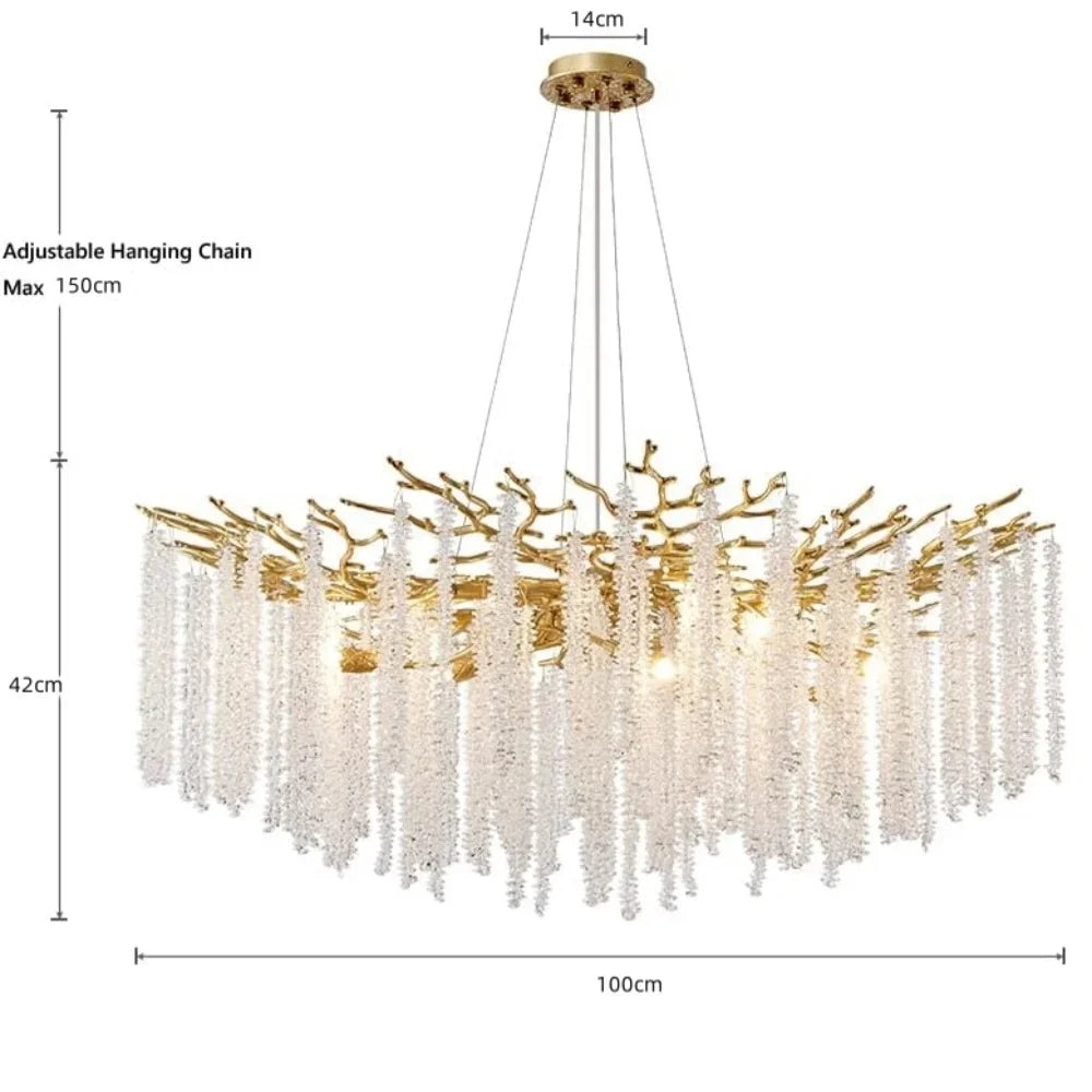 Artpad Luxury Round Crystal Chandelier Dining Room Bedroom Branch Crystal Hanging Pendant Chandelier for Kitchen Living Room