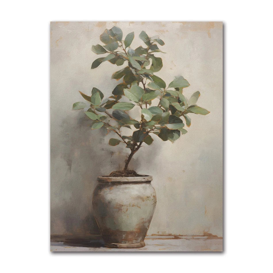Vintage Minimalist Wall Art Italy Olive Tree in Vase Canvas Painting Poster Prints Still Life Botanical Antique Home Room Decor