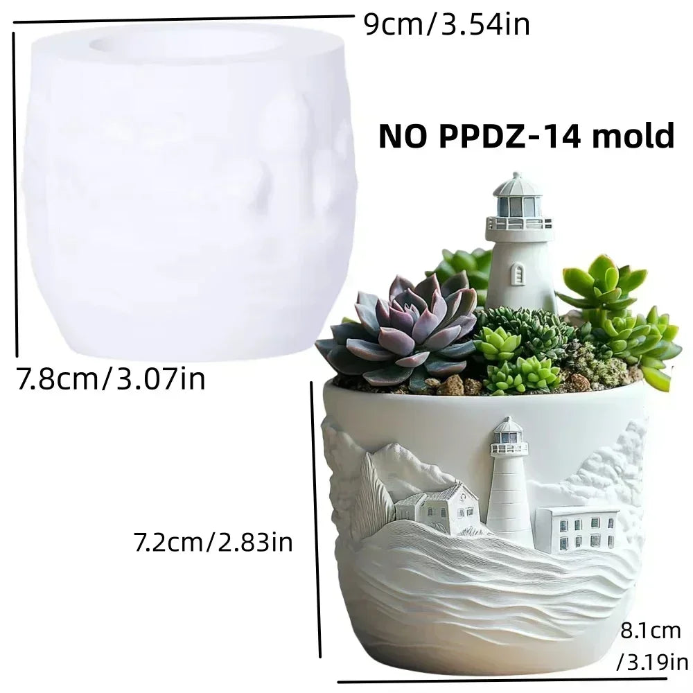 Sea Bay Canyon Relief Succulent Plant Flower Pot Resin Silicone Mold Mountain Range Sea Sunrise Relief Storage Box Gypsum Molds