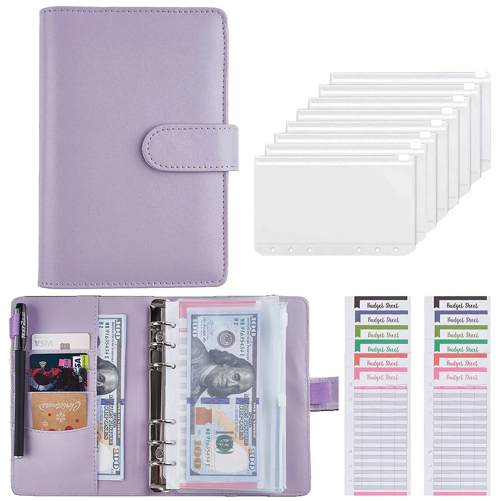 A6 PU Leather Budget Binder Notebook Cash Envelopes System