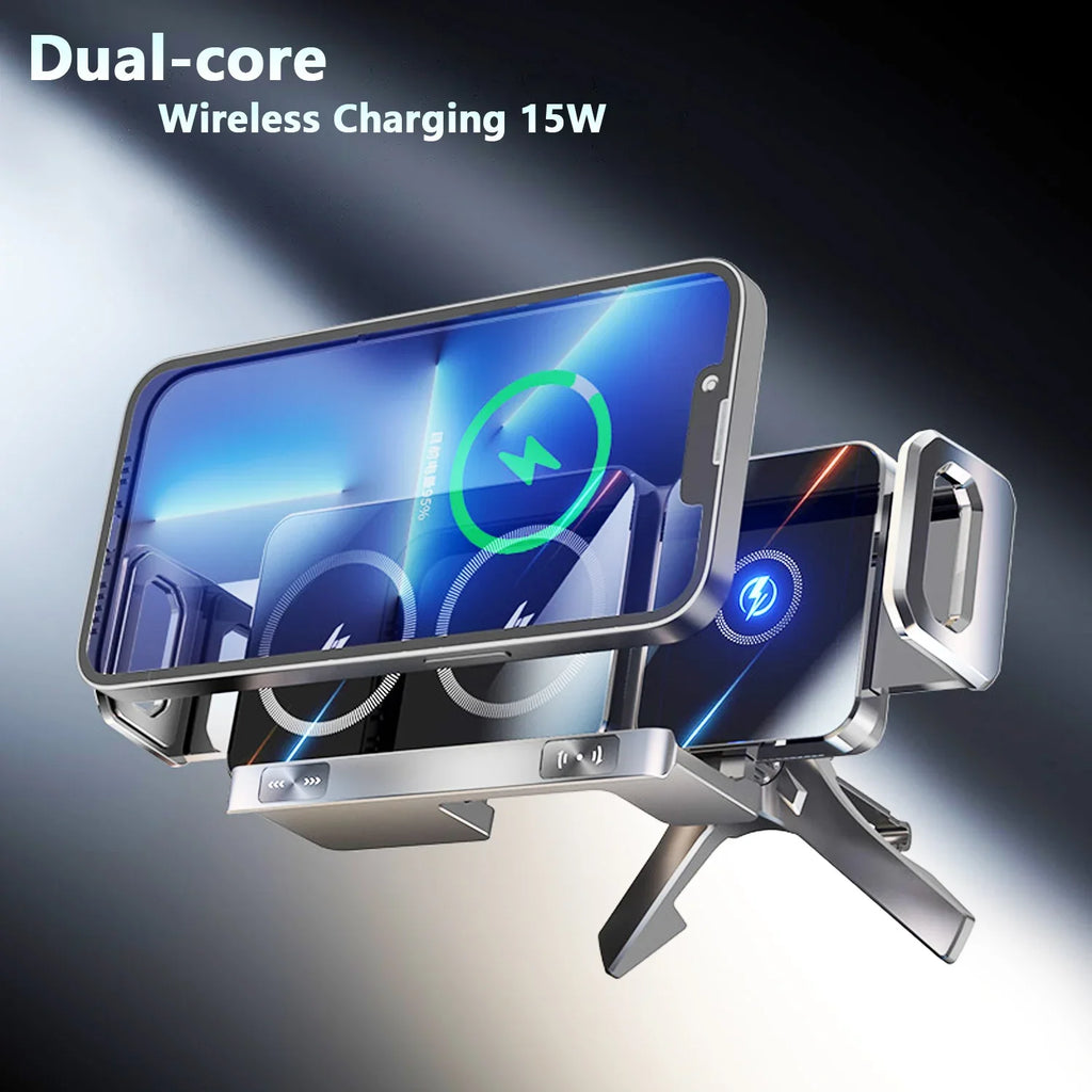 Foldable Phone Car Wireless Charger Mount Electric Clamping Rotation Universal Phone Holder For Galaxy Z Fold iPhone Xiaomi Pad