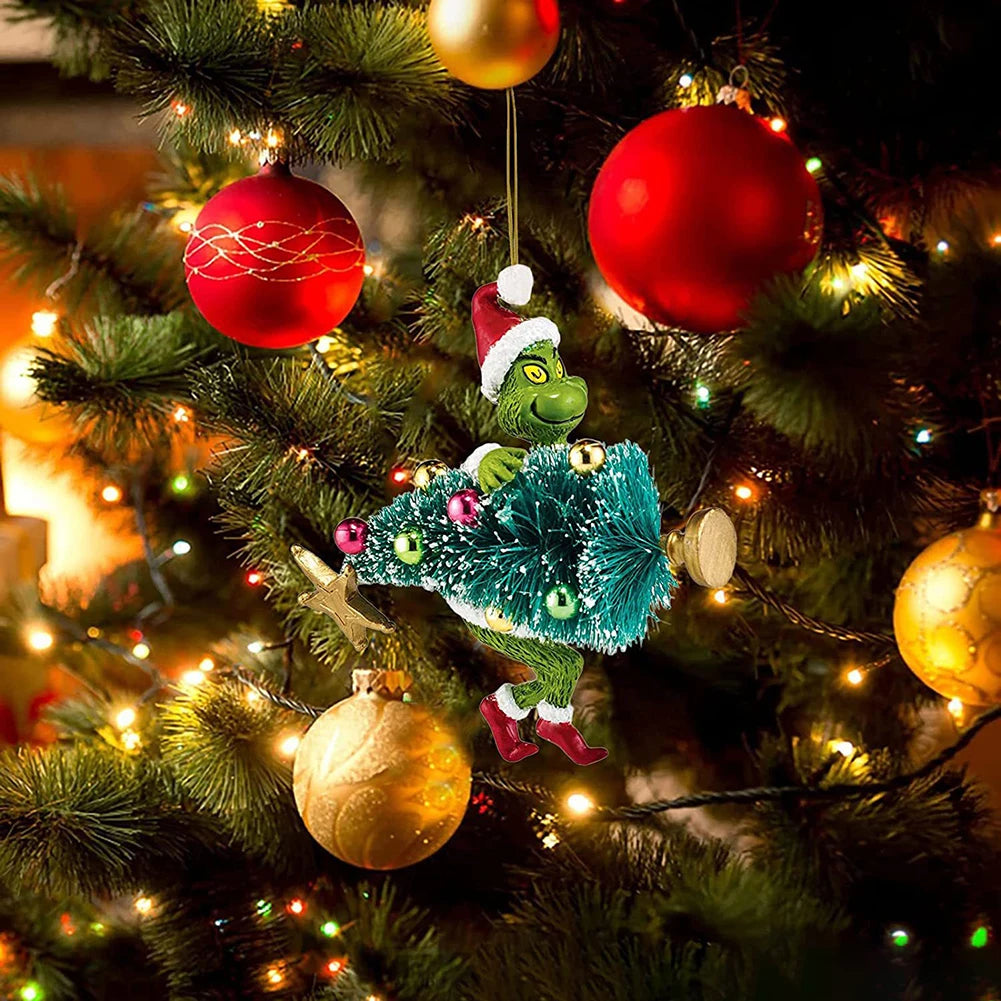 17pcs 2d Acrylic Christmas Tree Green Monsters Ornaments Cute