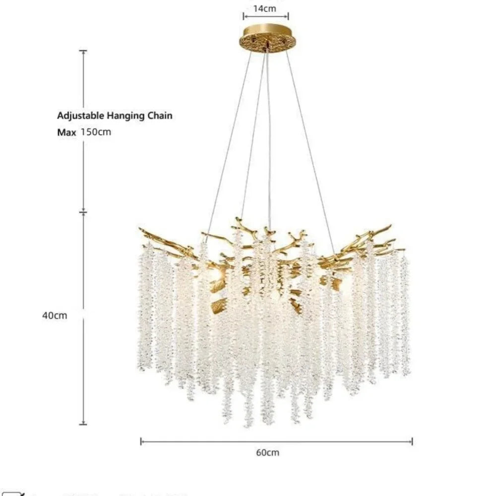 Artpad Luxury Round Crystal Chandelier Dining Room Bedroom Branch Crystal Hanging Pendant Chandelier for Kitchen Living Room