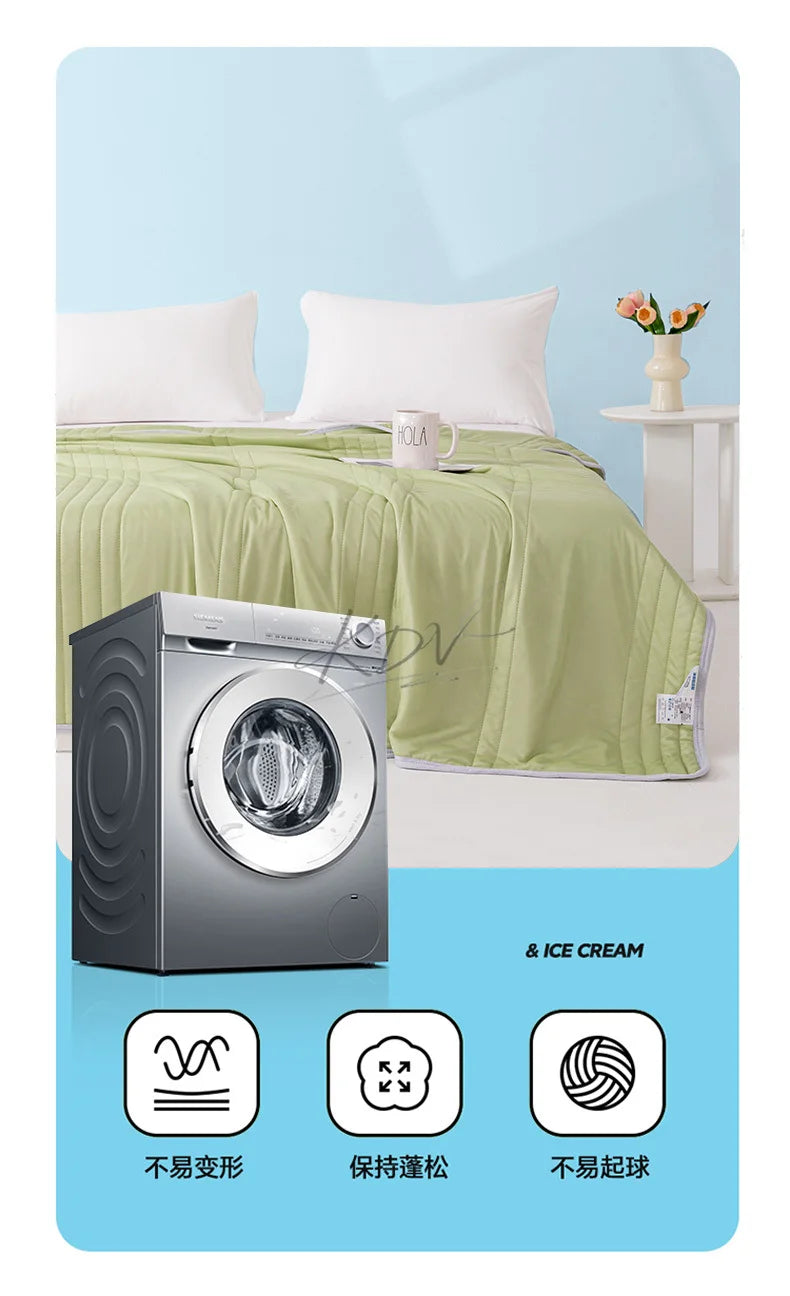 Solid Color Cooling Summer Blanket Soft Skin Friendly Breathable Thin Quilt Lightweight Washable King Air Conditioner Comforter