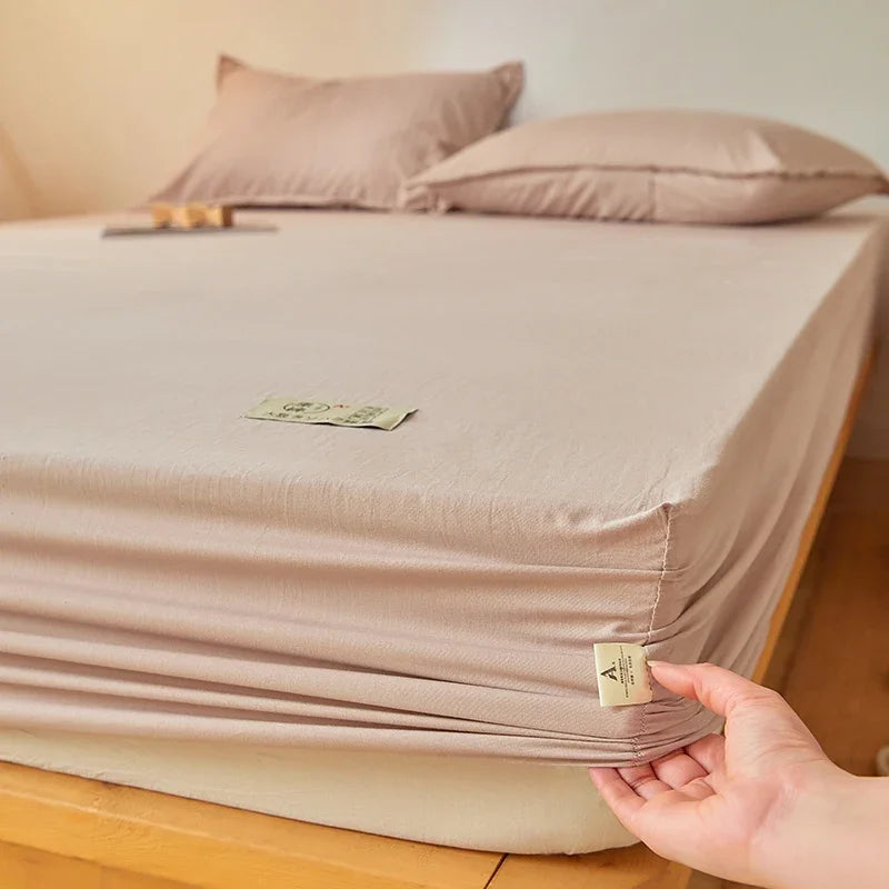 100% Cotton Mattress Covers Air-Permeable Anti-Pull Fitted Sheet No Pillowcase Elastic Bands Non Slip for Single Queen King Bed