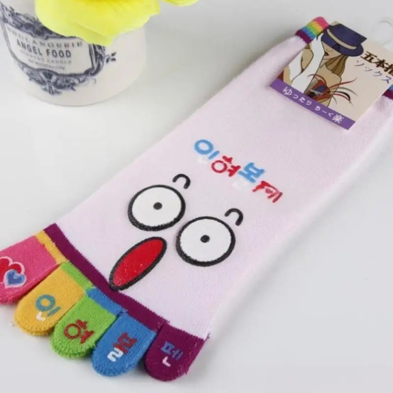 NEW Cute Cartoon Five-toed Crew Finger Socks, Breathable Short Cotton Socks for Casual Wear, Novelty Toe Socks with Funny Design