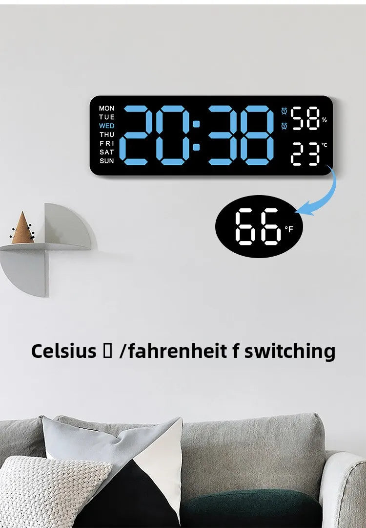 Hot 9 Inch Large Digital Wall Clock USB Powered TEMP Humidity Week Auto Dimmer DST Table Clock 12/24H Electronic LED Alarm Clock