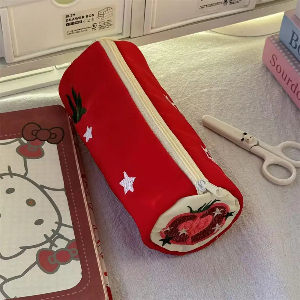 INS Melon Swiss Roll Green Plush Pencil Case Bag Creative Stationery Storage Bags Large Capacity Desk Organizer for Students
