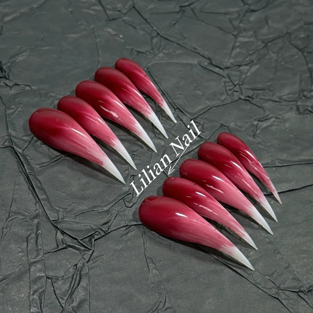 10Pcs Spice Girl Colorful Handmade Full Cover False Nail Y2K Long Dragon Shape Claw Cat Eyes Gradients Reusable Press On Nails