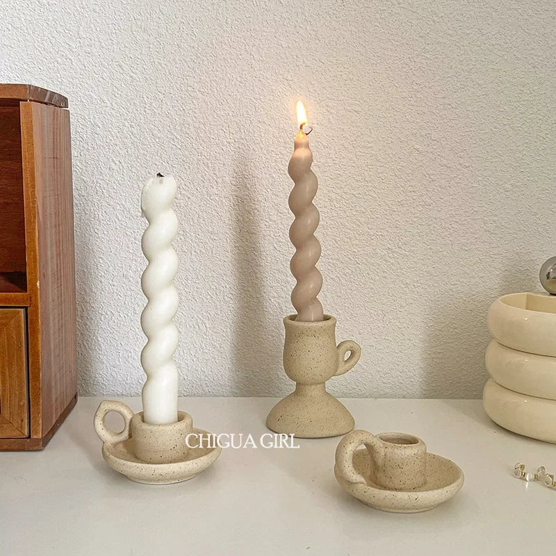 Ceramic Candle Holder Retro Plain Ceramic Aromatherapy Candlestick Photo Props Nordic Home Decoration Ornament