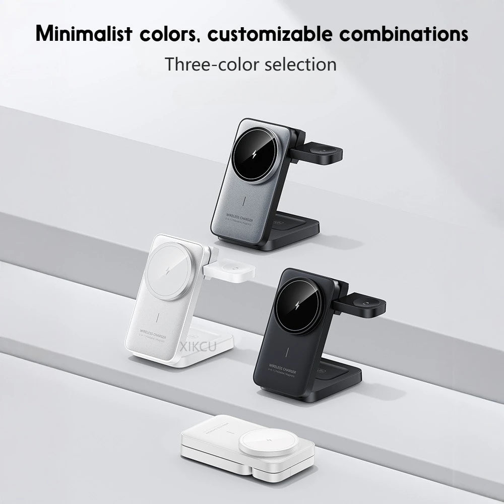 3 in 1 Travel Magnetic Wireless Charger Dock For Magsafe iPhone 17 16 15 Pro Max 14 13 12 iWatch 11-2 Airpods Pro Fast Charging