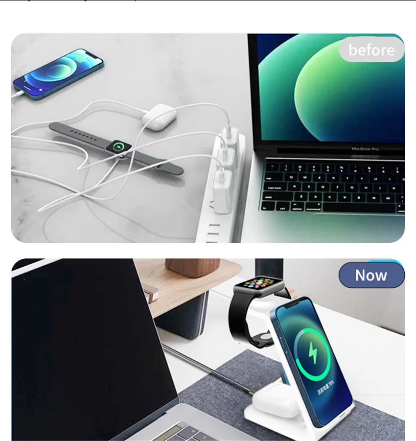 3 in 1 Wireless Charger Stand Fast Charging Dock Station for iPhone 17-12 X XR 8 Apple Watch 6 7 8 iWatch Airpods Pro