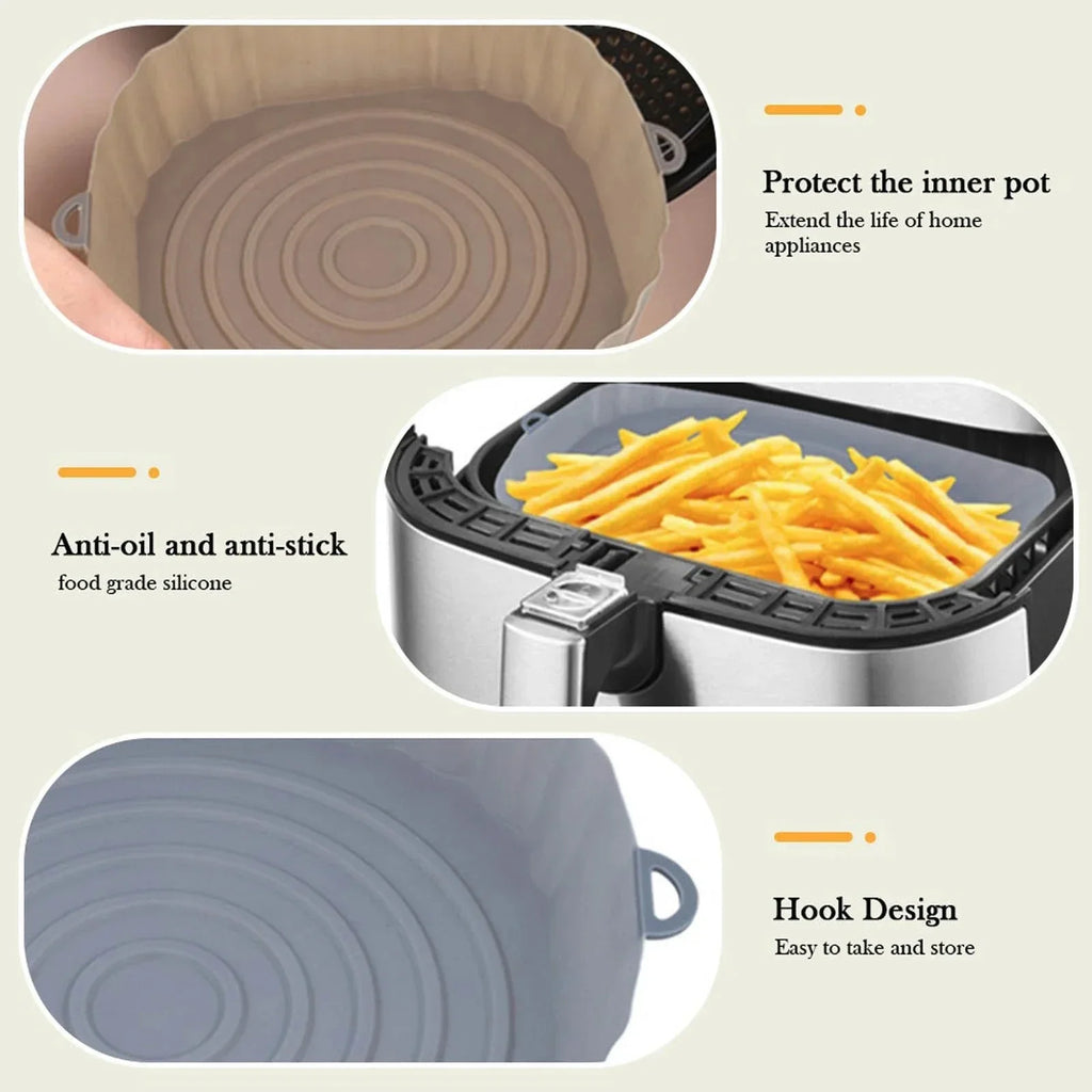 Silicone Basket for Air Fryer Oven Baking Tray Pizza Fried Chicken Silicone Mold Reusable Bakeware Liner Kitchen Accessorie