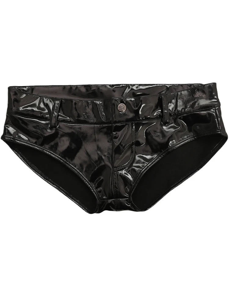 S-5XL Low Waist Wet Look PVC Shorts Shiny PU Leather Hot Pants Short Jeans Sexy Micro Mini Bermudas Trunks Clubwear Streetwear