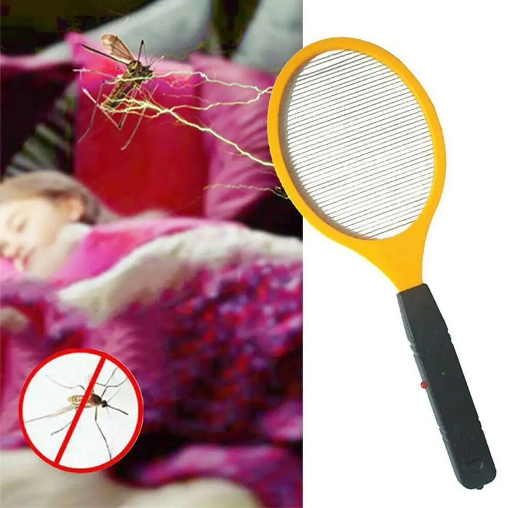 1pc Yellow Electric Mosquito Swatter Steel Mesh Stripes 1500-2000V High Voltage Powerful Shoc Kitchen Home Camping