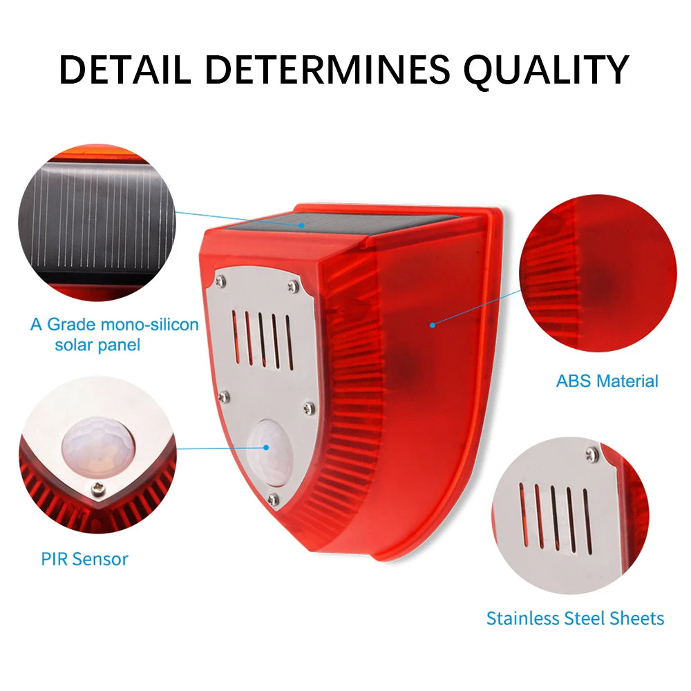 Solar Motion Sensor Alarm 129dB Siren 125° Detection 5-8m Range Weatherproof for Home Shed Garage Security Outdoor Protection