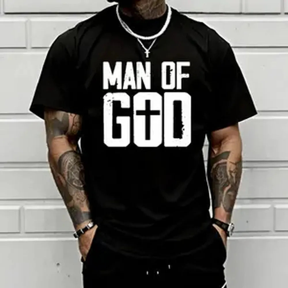 Men’s retro motivational graphic T-shirt featuring a Christian cross