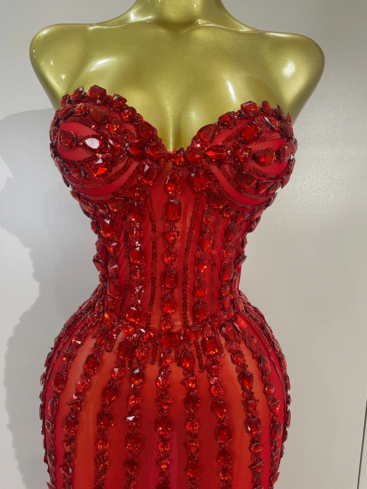 Sexy Red Strapless Mesh See Through Long Dress Evening Party
