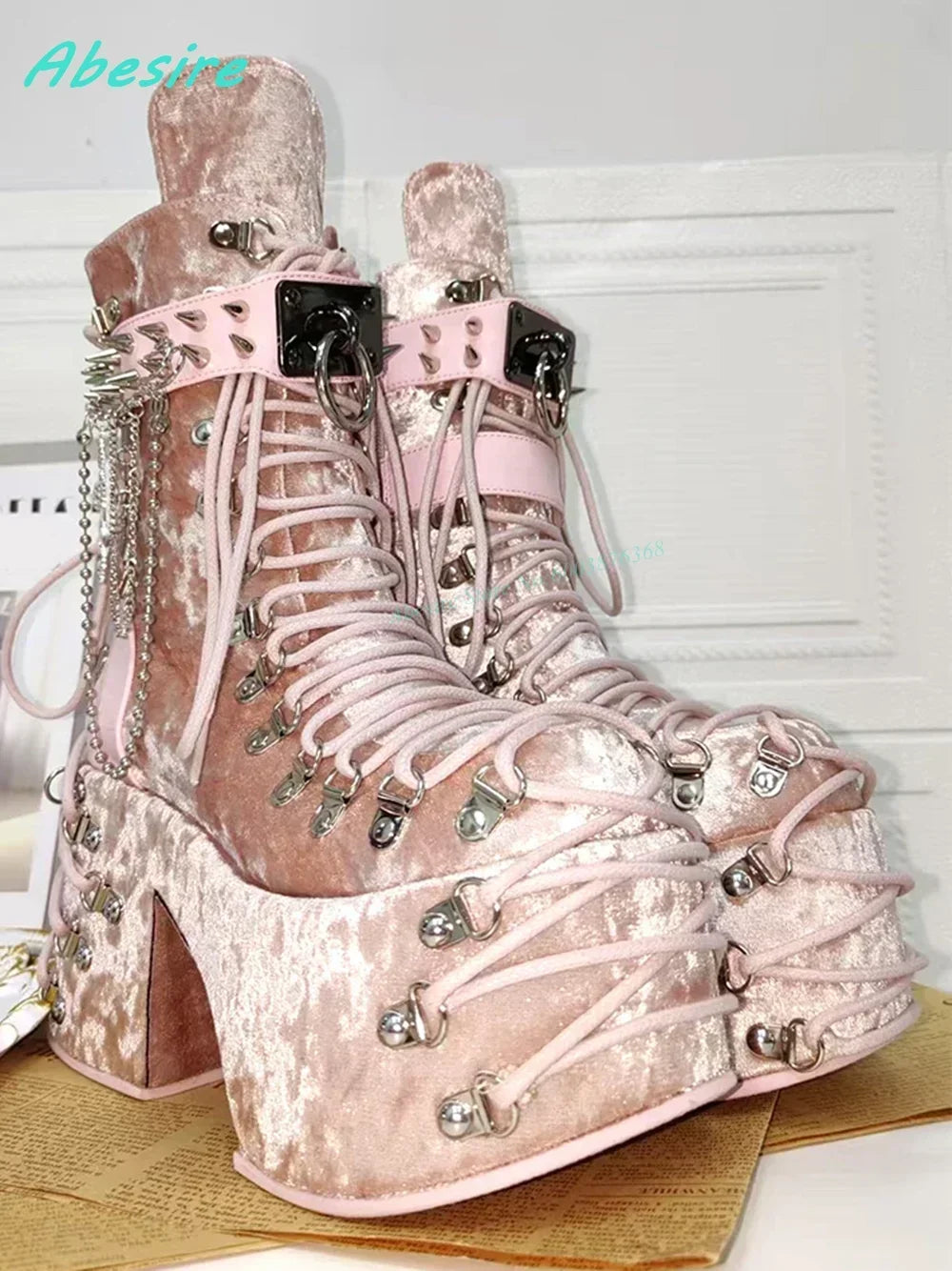 Lolita Y2K Sweet Shoes Platform Chunky Heels Cross-Tied Side