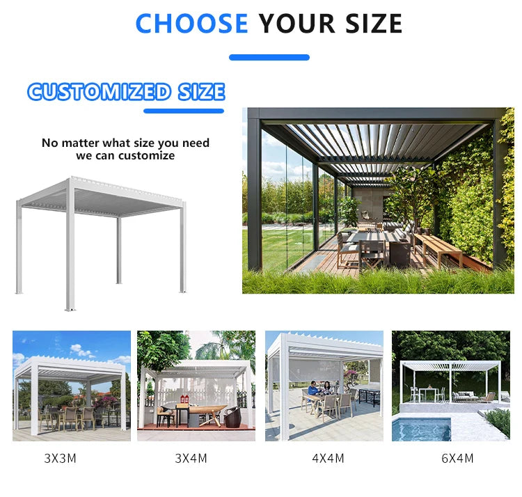 Outdoor Aluminum Pergola Gazebo – Adjustable Roof Pavilion for Garden or Terrace