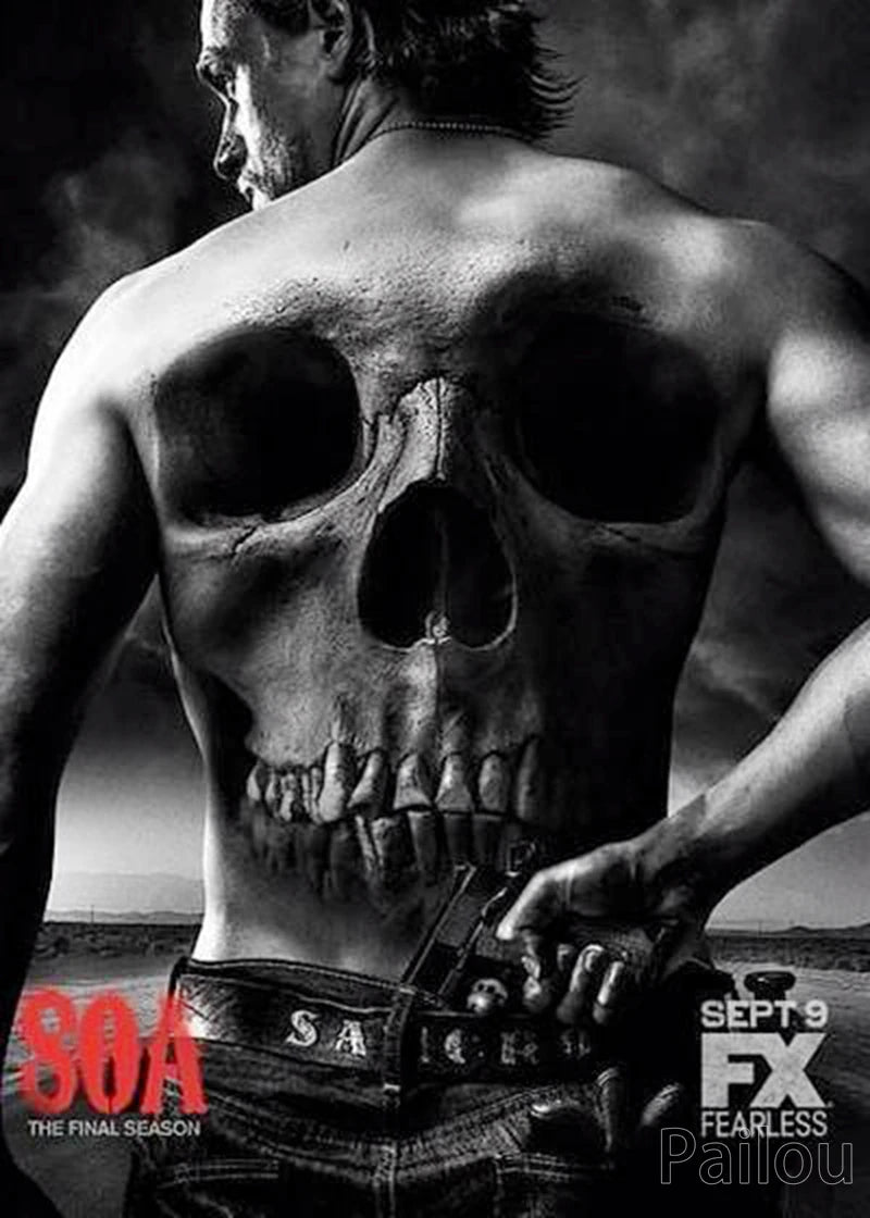 Son Of Anarchy 5D DIY Diamond Painting Full Round Drill Mosaic Death Skull Motorcycle Cross Stitch Handwork Home Decor