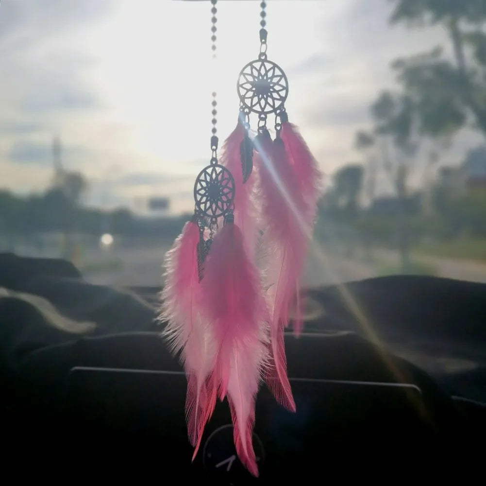 Feather Mirror Car Pendant for Girls Lucky Ornament Hanging Charm Home Decor Car Interior Accessories