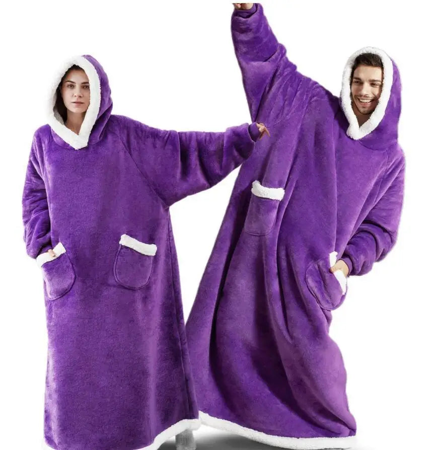 2025 Super Long Flannel Blanket with Sleeves Winter Hoodies Sweatshirt Women Men Pullover Fleece Giant TV Blanket Oversized New