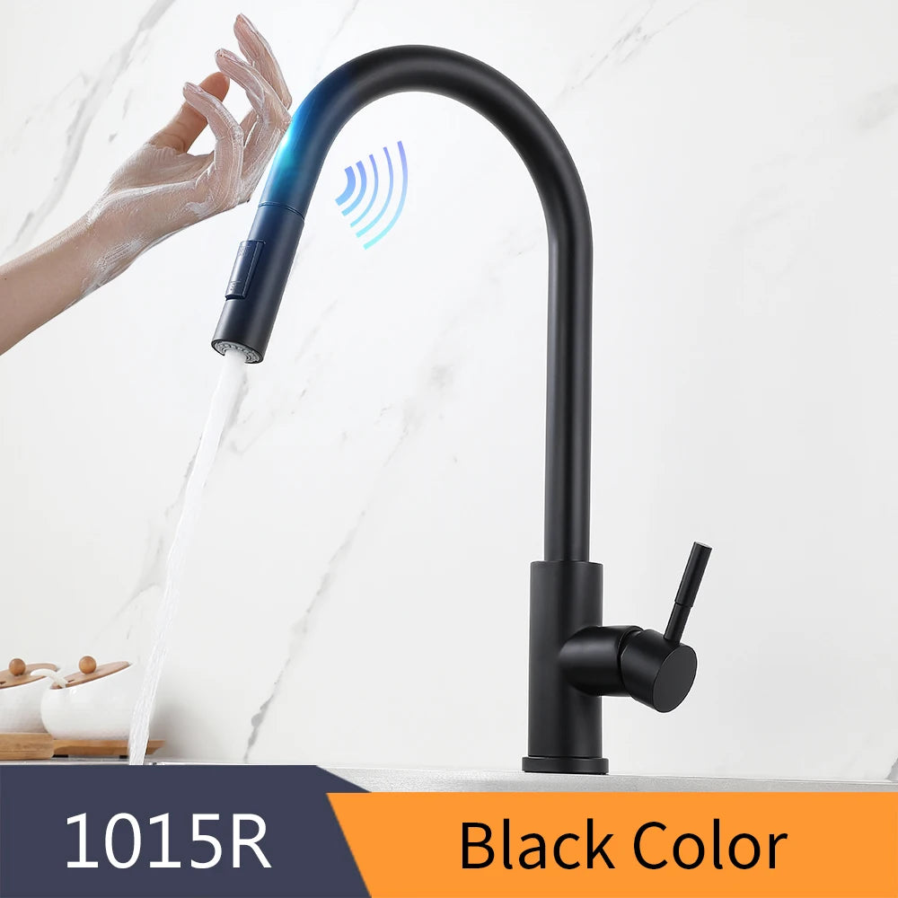 Black Smart Touch Kitchen Faucet Crane For Sensor Kitchen Water Tap Sink Mixer Rotate Touch Faucet Sensor Water Mixer 1015