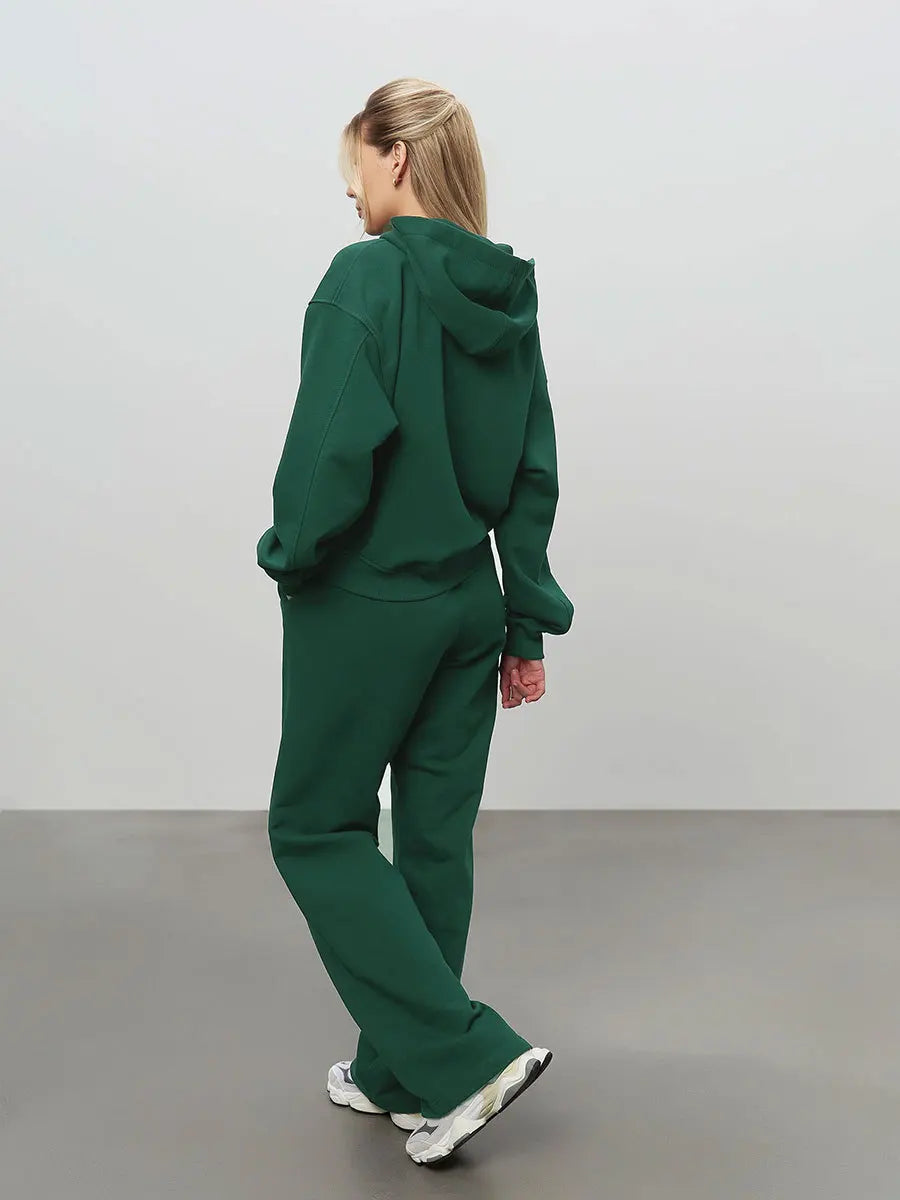 Sumuyoo Short Zipper Hoodie Set Women's 2025 Autumn Winter Casual Sports Hoodie Sweatshirt Wide Leg Pants 2 Piece Set