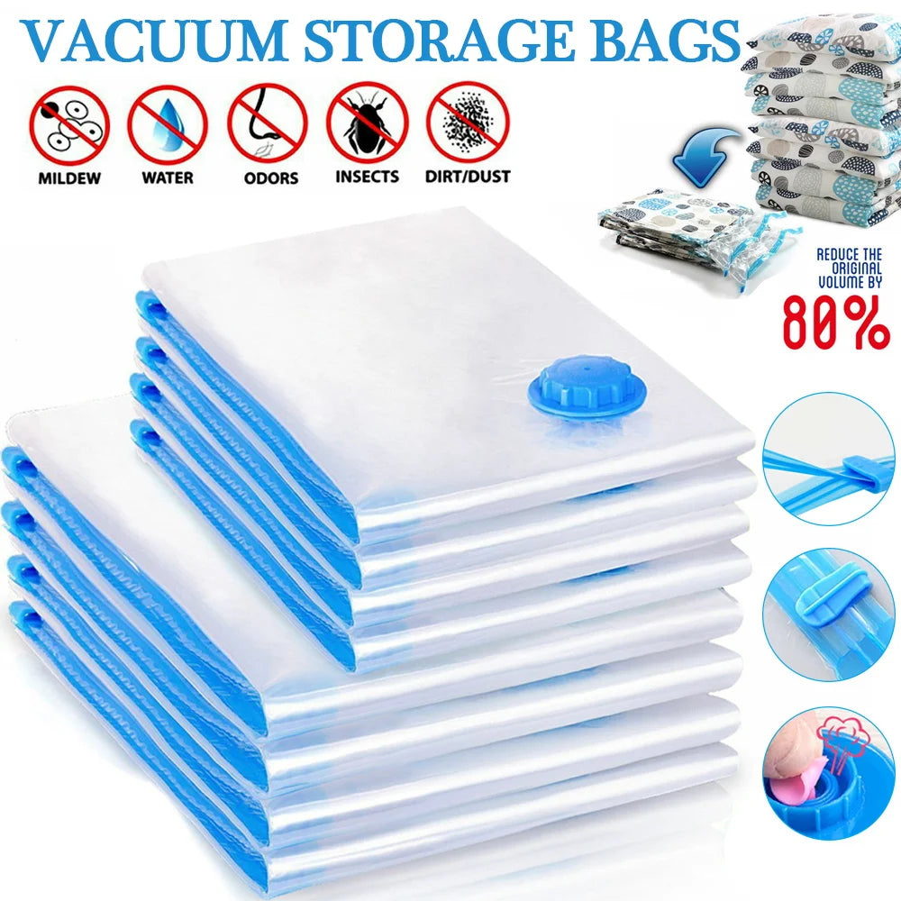 Vacuum Storage Bags Transparent Folding Compressed Space Storage Bag Travel Seal Packet Organizers For Clothes Pillow Bedding