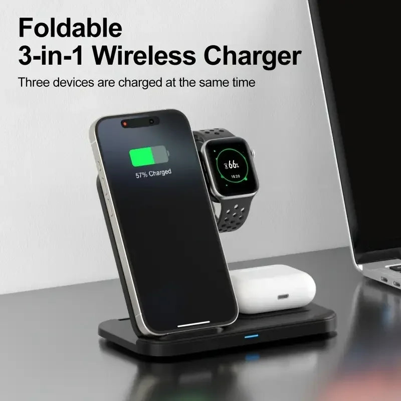 3 in 1 Wireless Charger Foldable Fast Charging Dock Stand For iPhone 17 16 15 14 13 12 Pro Max iWatch 11~2 Ultra SE AirPods 4 3