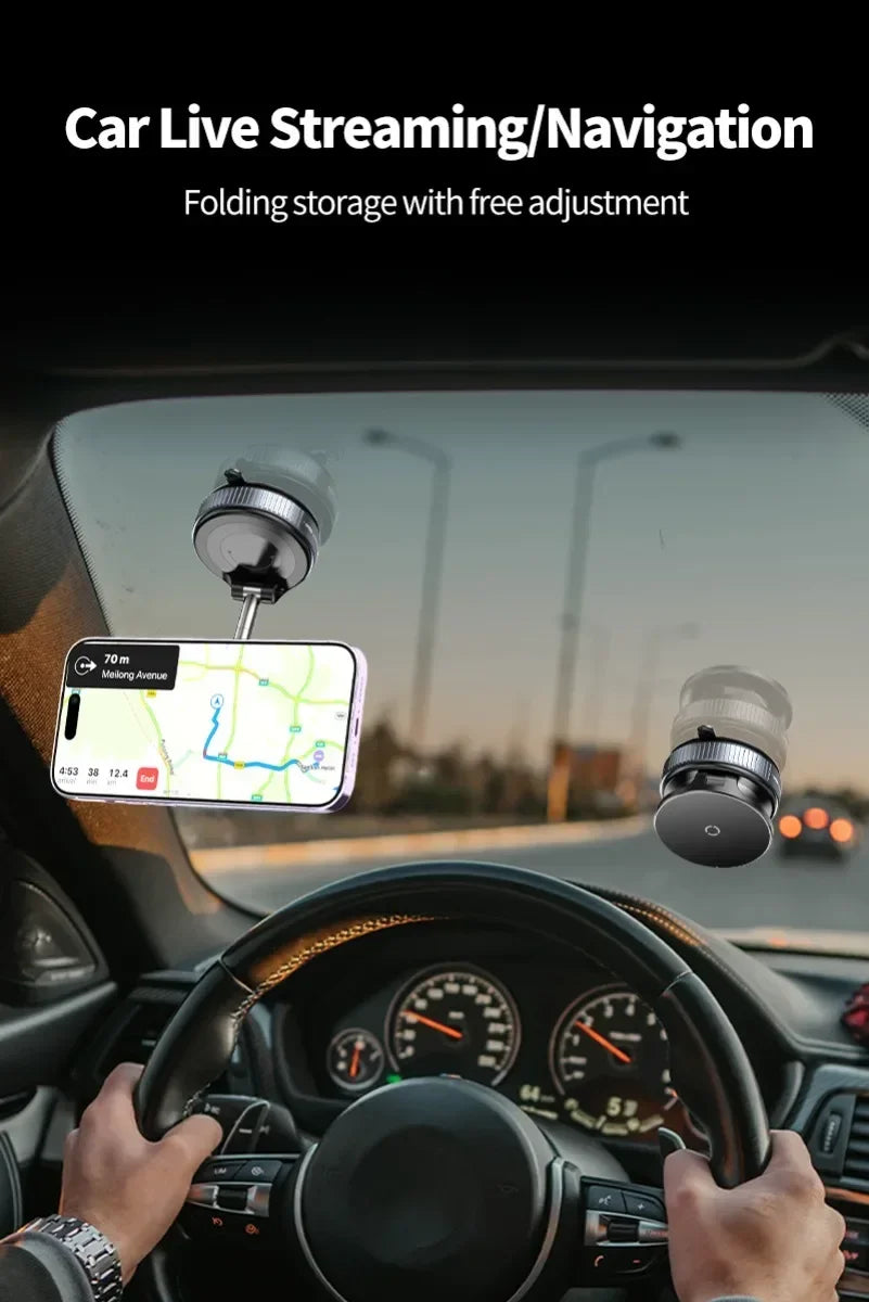 Car Magnetic Wireless Charger Phone Holder & 360° Rotation Vacuum Suction Cup Stand For iPhone 16 15 14 13 12 Fast Charging Dock