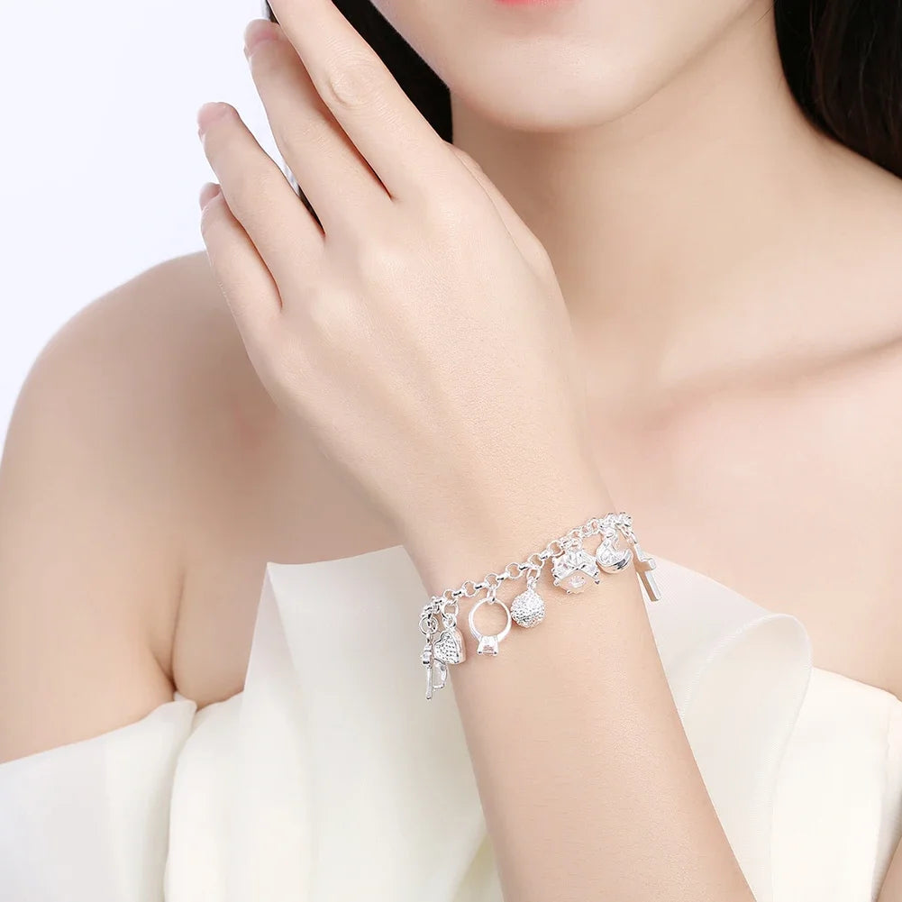 Fashion 925 Sterling Silver Bracelet for Woman Pretty Heart Zircon