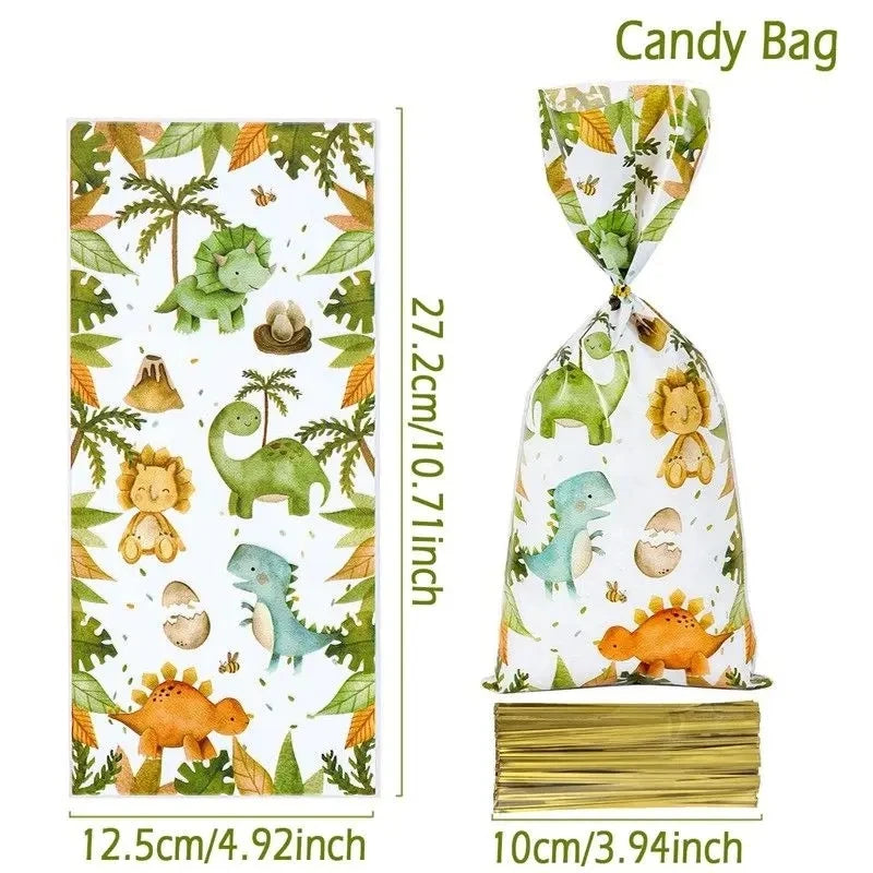 Dinosaur Birthday Party Candy Gift Bags Roar Dino Safari Jungle Animals Biscuit Packing Bag Gift Bag Kids Baby Shower Supplies