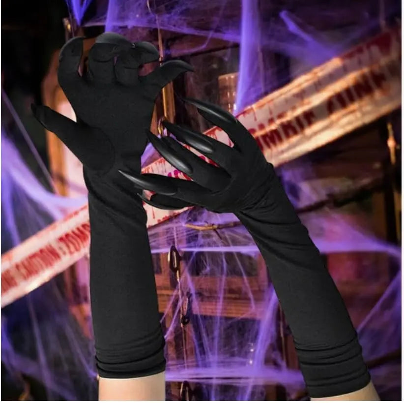 5/1pair Scary Long Nails Gloves Halloween Cosplay Ghost Claw Black Nails Finger Gloves Arm Sleeves Party Costumes Props Supplies