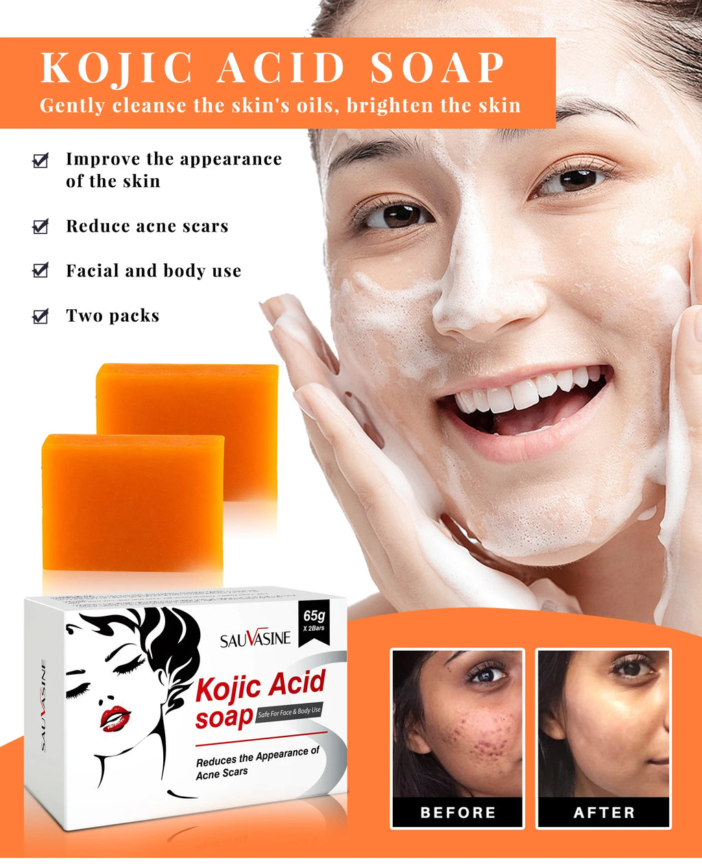 Kojic Acid Glow Soap Facial Deep Cleaning Even Skin Tone Skin Lightening Soap Oil Control Moisturizing Skin Care Soap for Men