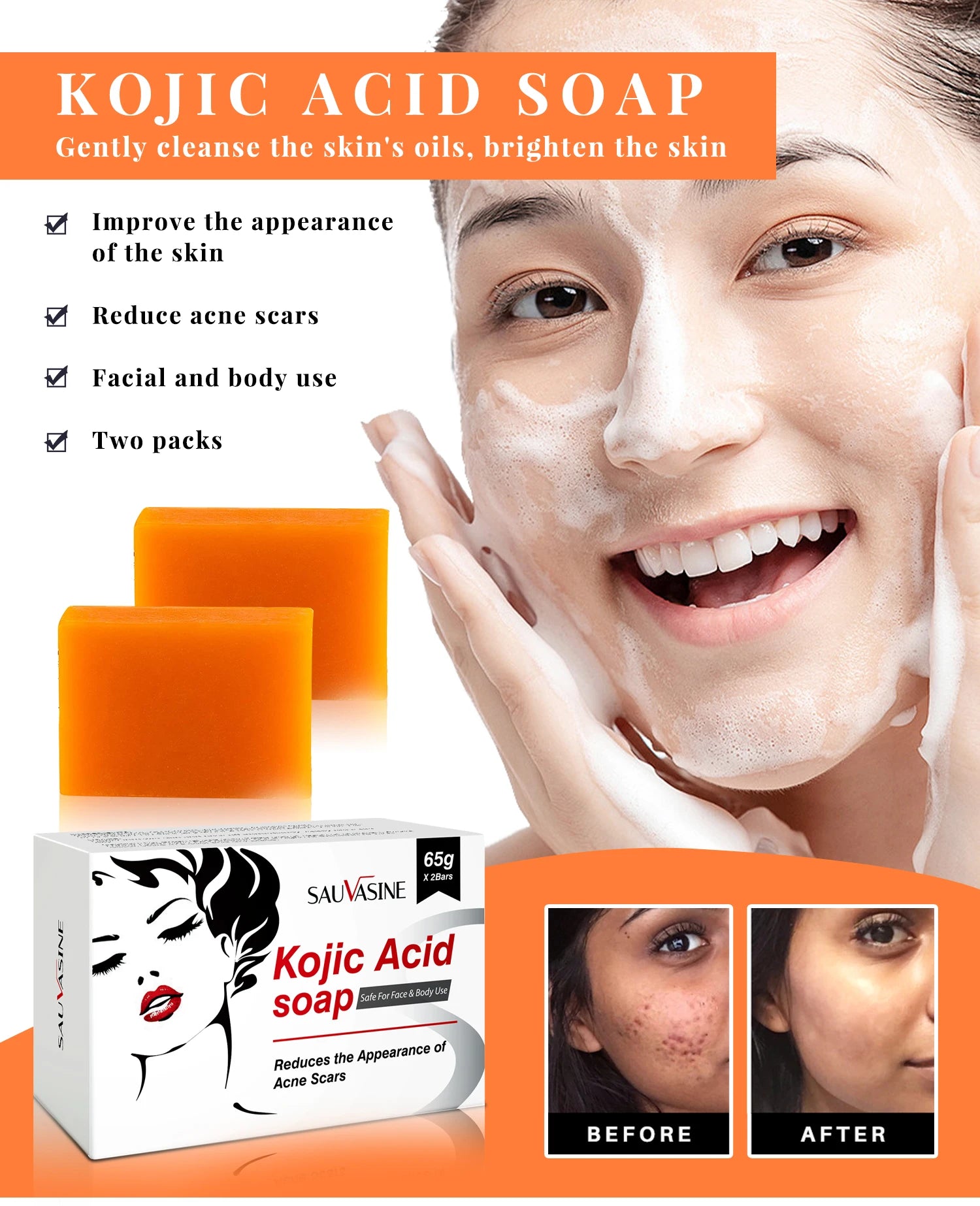Kojic Acid Glow Soap Facial Deep Cleaning Even Skin Tone Skin Lightening Soap Oil Control Moisturizing Skin Care Soap for Men