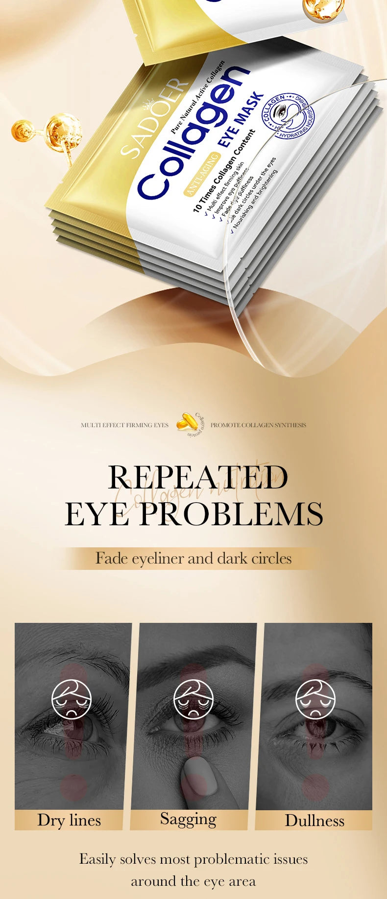 20pcs=10 Pairs SADOER Crystal Collagen Eye Mask Anti Dark Circles Remove Eyes Bags Moisturizing Eyes Patches Gel Masks Skin Care