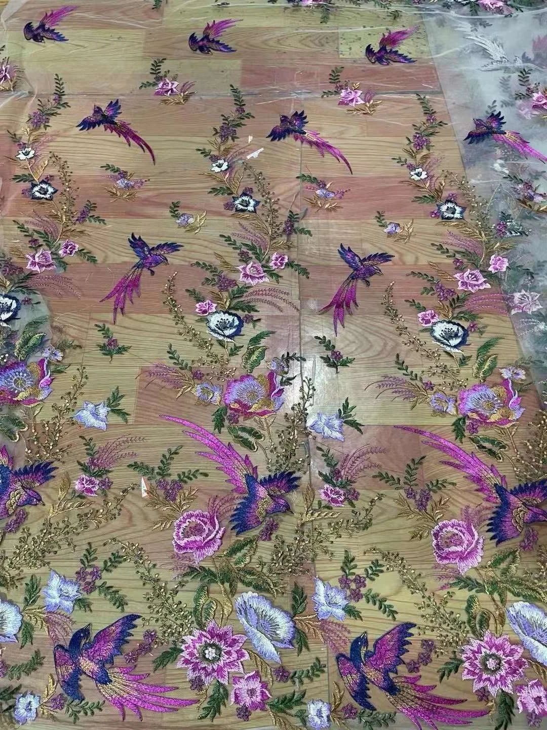 Fabric for Sewing Embroidery Birds Fabric Material for Clothes by Yard Fabric for Needlework Tulle Lace NEW 2023