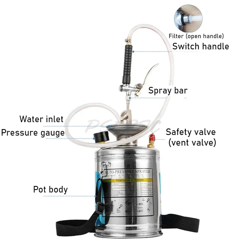Stainless Steel 4L/6L/8L/10L High-pressure Manual Pressure Resistant Spray Watering Gardening Car Washing Pneumatic Sprayer