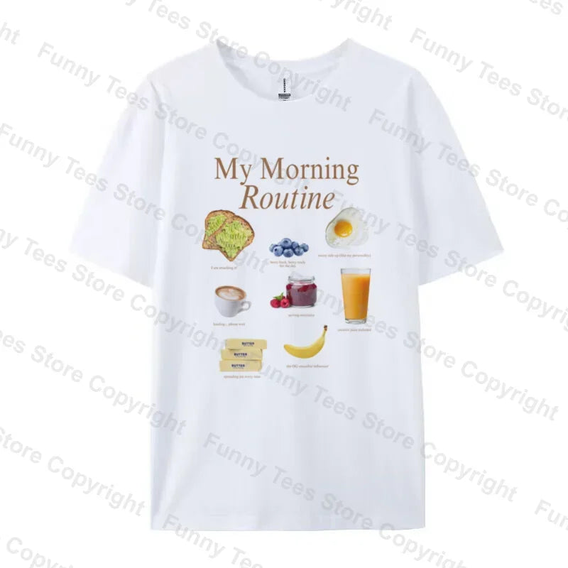 Y2k Aesthetic Breakfast T-Shirts for Women 2026 Summer Oversized Cotton Graphic Tees Cute Foodie Shirt Unisex Fashion Streetwear