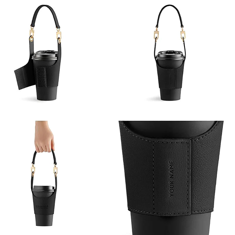 Portable Leather Cup Cover Pouch Water Bottle Sleeve Bag Leather Carrying Strap Insulating Cups Milk Tea Coffee Cups Accessories