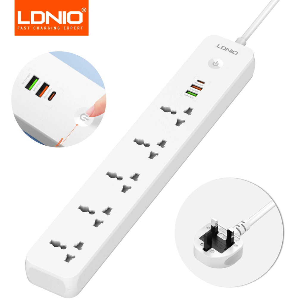 LDNIO 2500W Power Strip with 5 AC Outlets & 3 USB Charging Ports 2M Extension Cable Kitchen Household  EU UK US Plug