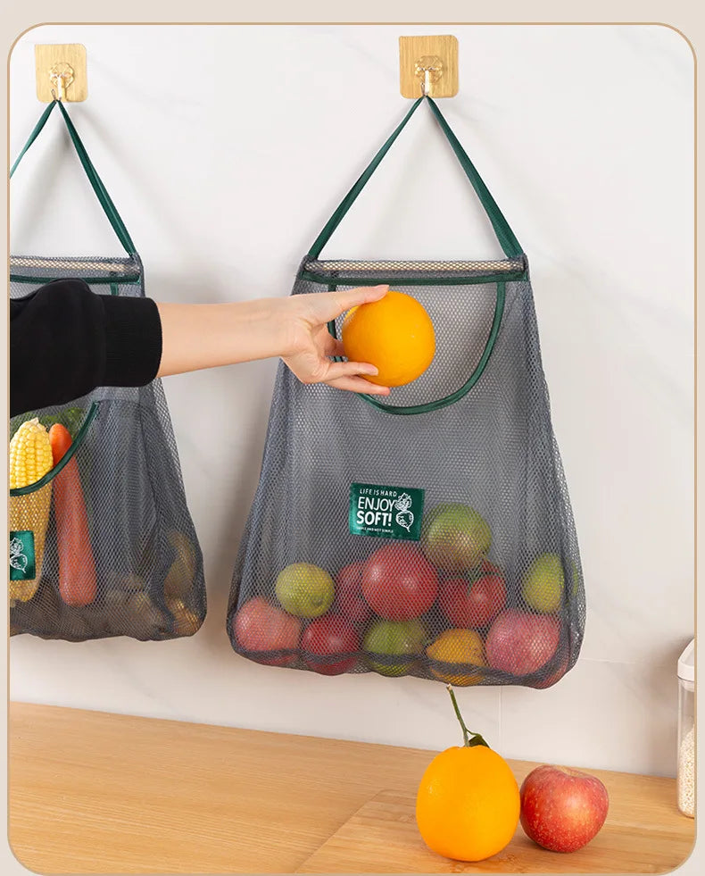 1PC Portable Hanging Mesh Storage Bag Multi-purpose Breathable Kitchen Fruit and Vegetable Hanging Bags