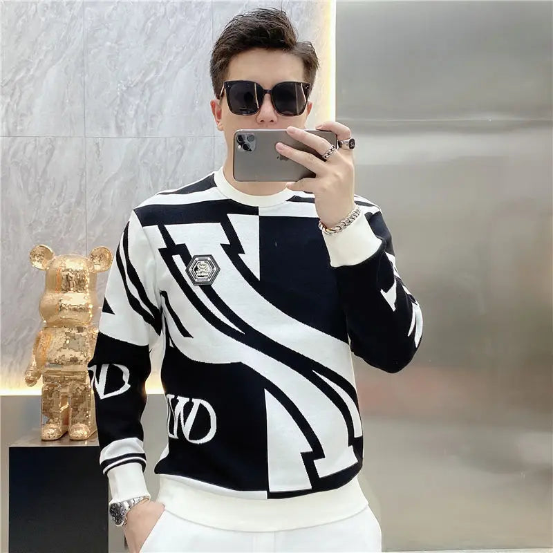 Men's Pullover Slim Fit Round Neck Crewneck Male Sweatshirt Contrasting Colors Cheap Luxury Simple Streetwear Loose Aesthetic