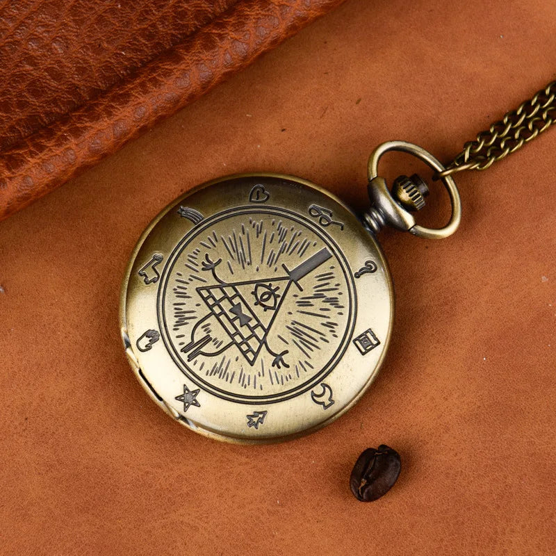 Bronze Vintage Bill Cipher Quartz Pocket Watch Analog Pendant