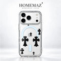 Clear Magnetic Case for iPhone with Gothic Cross Print, Slim Shockproof Soft Cover, Raised Camera Guard, Wireless Charging Support