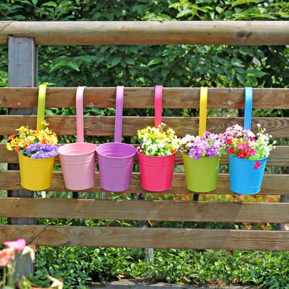 Hanging Flower Pot Natural Style Iron Metal Bucket Balcony Courtyard Home Decor Cafe Hook Wall Pot Flower Pot Garden Decoratiom